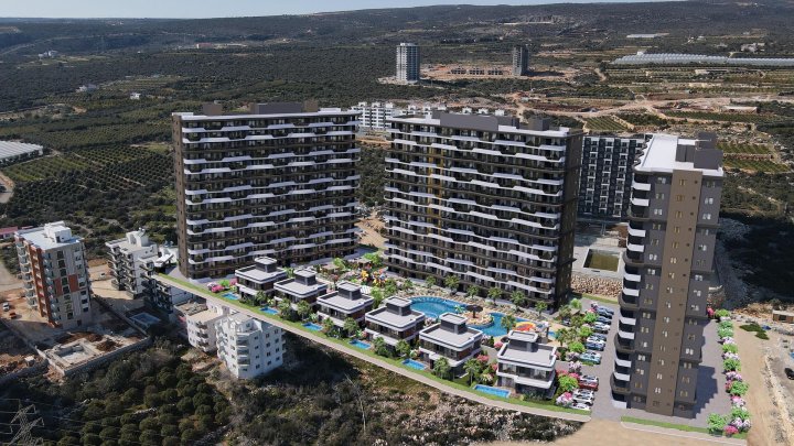 Moderne 1+1 en 2+1 appartementen te koop met zwembad en fitness in Mersin
