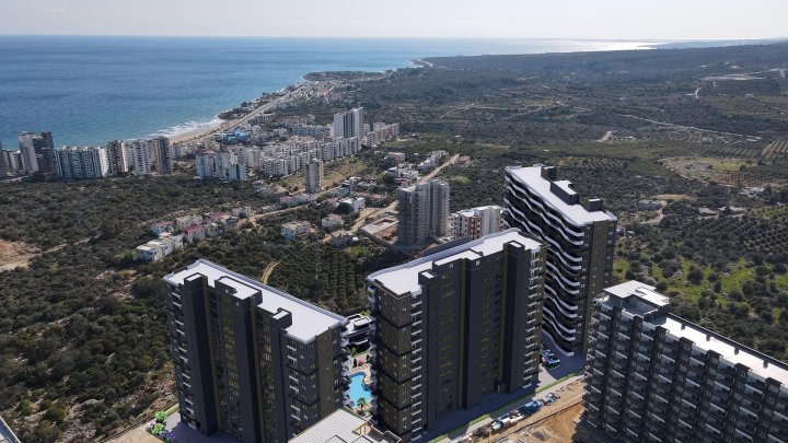 Moderne 1+1 en 2+1 appartementen te koop met zwembad en fitness in Mersin