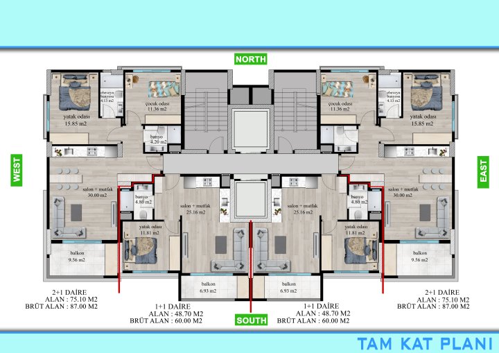 Yüksek Kaliteli İç Mekan ve Sosyal Olanaklarla Modern Daireler