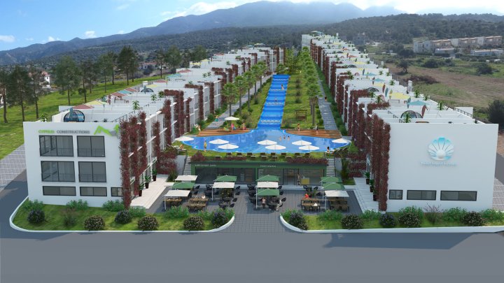 Studio apartments in a complex with waterfall in Esentepe, Cyprus