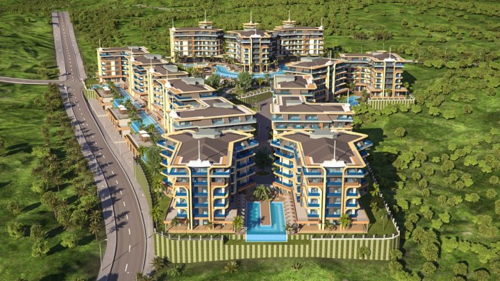 Apartamenty z widokiem na morze na sprzedaż w Kestel, Alanya z basenami i 1-3 sypialniami