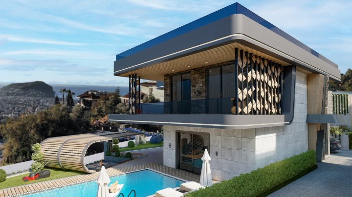 Alanya Tepe'de, Deniz ve Şehir Manzaralı 3+1 ve 4+1 Satılık Villalar