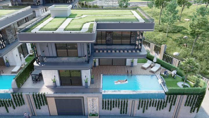 Alanya Tepe'de, Deniz ve Şehir Manzaralı 3+1 ve 4+1 Satılık Villalar