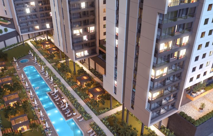 luxury high-rise complex with modern facilities